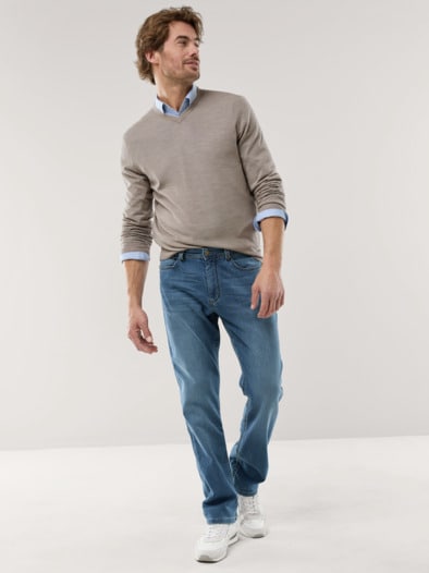 V-Pullover Merino Extrafein Natur