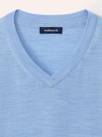 V-Pullover Merino Extrafein Hellblau
