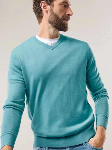 V-Pullover Merino Extrafein Mintgrün