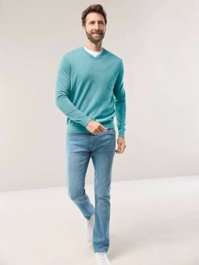 V-Pullover Merino Extrafein Mintgrün