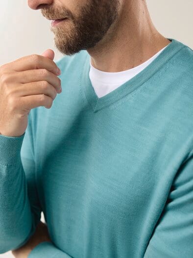 V-Pullover Merino Extrafein Mintgrün