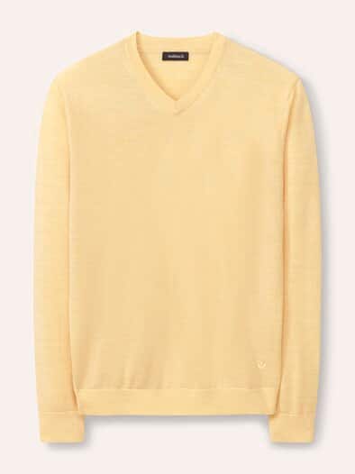 V-Pullover Merino Extrafein Zitronengelb