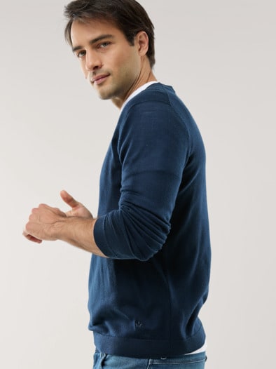 Rundhals-Pullover Merino Extrafein Marine