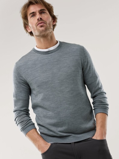 Rundhals-Pullover Merino Extrafein Grau Melange