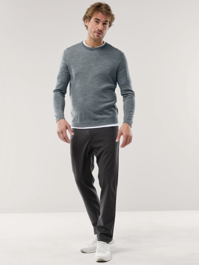 Rundhals-Pullover Merino Extrafein Grau Melange