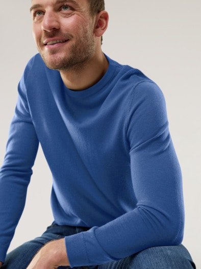 Rundhals-Pullover Merino Extrafein Königsblau