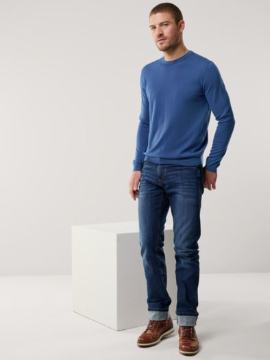 Rundhals-Pullover Merino Extrafein Königsblau