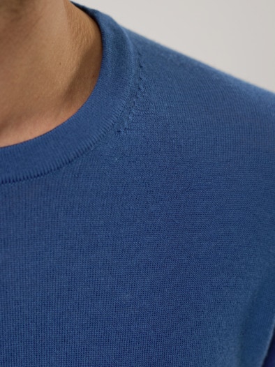 Rundhals-Pullover Merino Extrafein Königsblau
