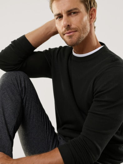 Rundhals-Pullover Merino Extrafein Schwarz
