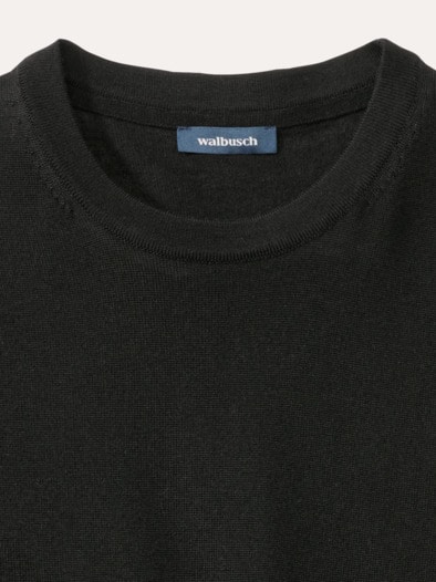 Rundhals-Pullover Merino Extrafein Schwarz