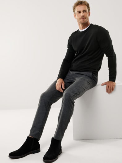 Rundhals-Pullover Merino Extrafein Schwarz