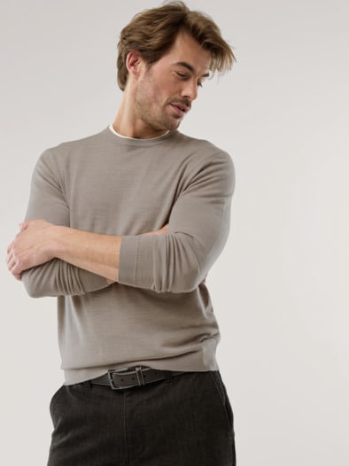 Rundhals-Pullover Merino Extrafein Natur