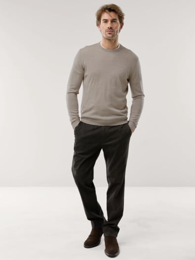 Rundhals-Pullover Merino Extrafein Natur