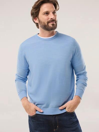 Rundhals-Pullover Merino Extrafein Hellblau