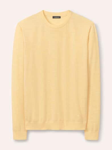 Rundhals-Pullover Merino Extrafein Zitronengelb
