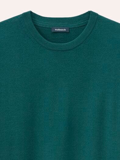 Rundhals-Pullover Merino Extrafein Blaugrün