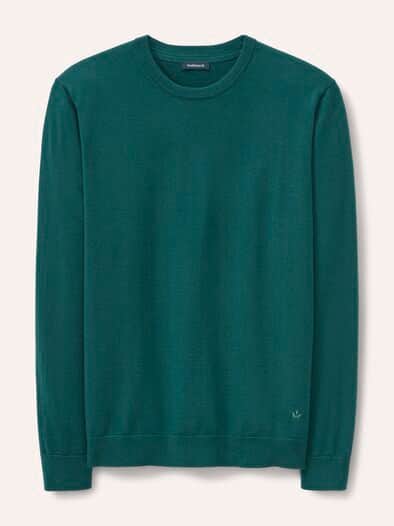 Rundhals-Pullover Merino Extrafein Blaugrün
