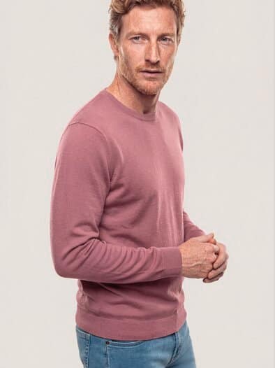 Rundhals-Pullover Merino Extrafein Rosenholz