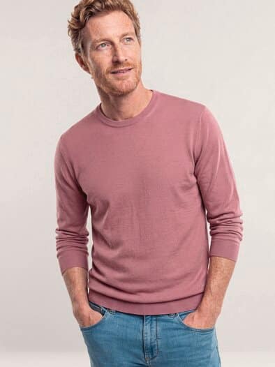 Rundhals-Pullover Merino Extrafein Rosenholz