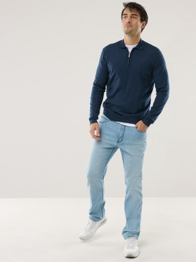 Polo-Pullover Merino Extrafein Marine