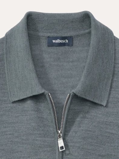 Polo-Pullover Merino Extrafein Grau Melange