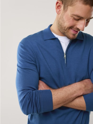 Polo-Pullover Merino Extrafein Königsblau