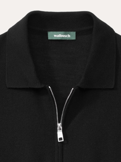 Polo-Pullover Merino Extrafein Schwarz