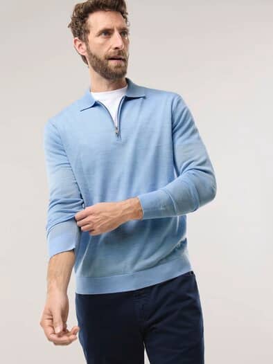 Polo-Pullover Merino Extrafein Hellblau