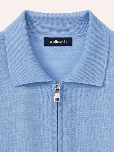 Polo-Pullover Merino Extrafein Hellblau