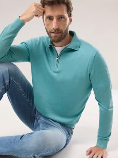 Polo-Pullover Merino Extrafein Mintgrün