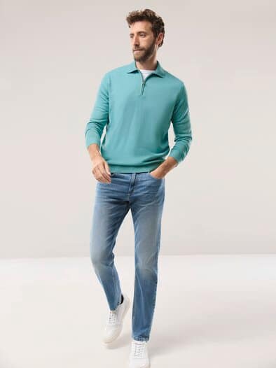 Polo-Pullover Merino Extrafein Mintgrün
