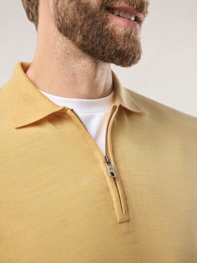 Polo-Pullover Merino Extrafein Zitronengelb