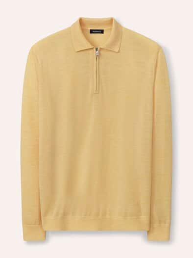 Polo-Pullover Merino Extrafein Zitronengelb