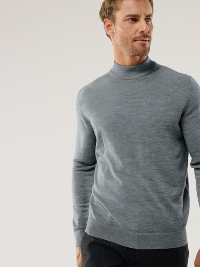 Stehbund-Pullover Merino Extrafein Grau Melange