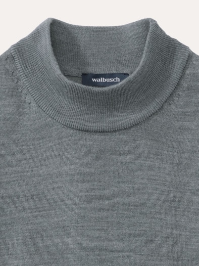 Stehbund-Pullover Merino Extrafein Grau Melange