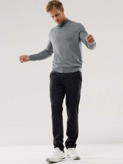 Stehbund-Pullover Merino Extrafein Grau Melange