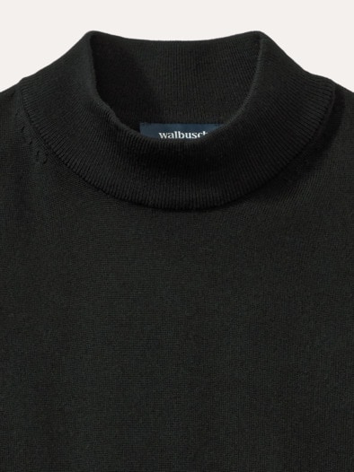 Stehbund-Pullover Merino Extrafein Schwarz