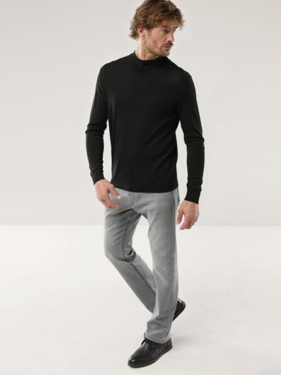 Stehbund-Pullover Merino Extrafein Schwarz