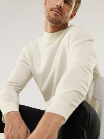Stehbund-Pullover Merino Extrafein Offwhite