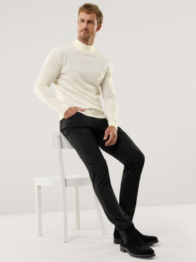 Stehbund-Pullover Merino Extrafein Offwhite