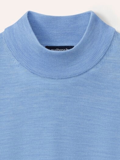 Stehbund-Pullover Merino Extrafein Hellblau