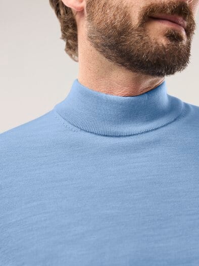 Stehbund-Pullover Merino Extrafein Hellblau