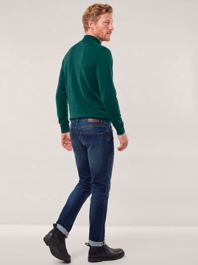 Stehbund-Pullover Merino Extrafein Blaugrün