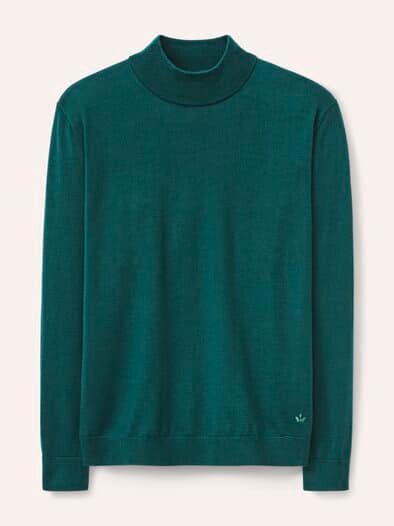 Stehbund-Pullover Merino Extrafein Blaugrün