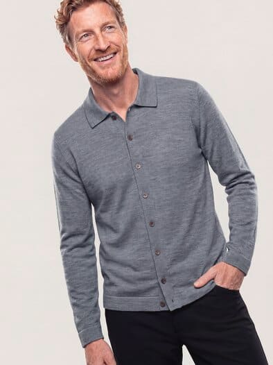 Strickpolo aus Merinowolle Grau Melange