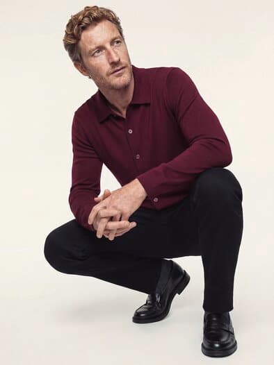 Strickpolo aus Merinowolle Bordeaux