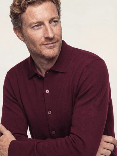 Strickpolo aus Merinowolle Bordeaux