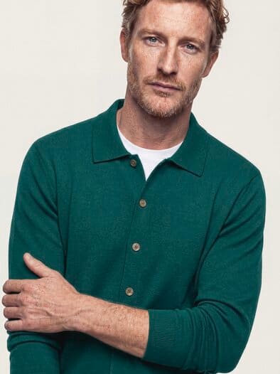 Strickpolo aus Merinowolle Blaugrün
