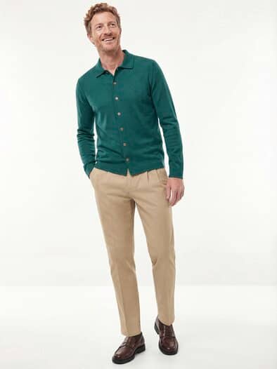 Strickpolo aus Merinowolle Blaugrün