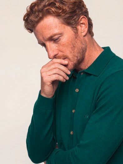 Strickpolo aus Merinowolle Blaugrün